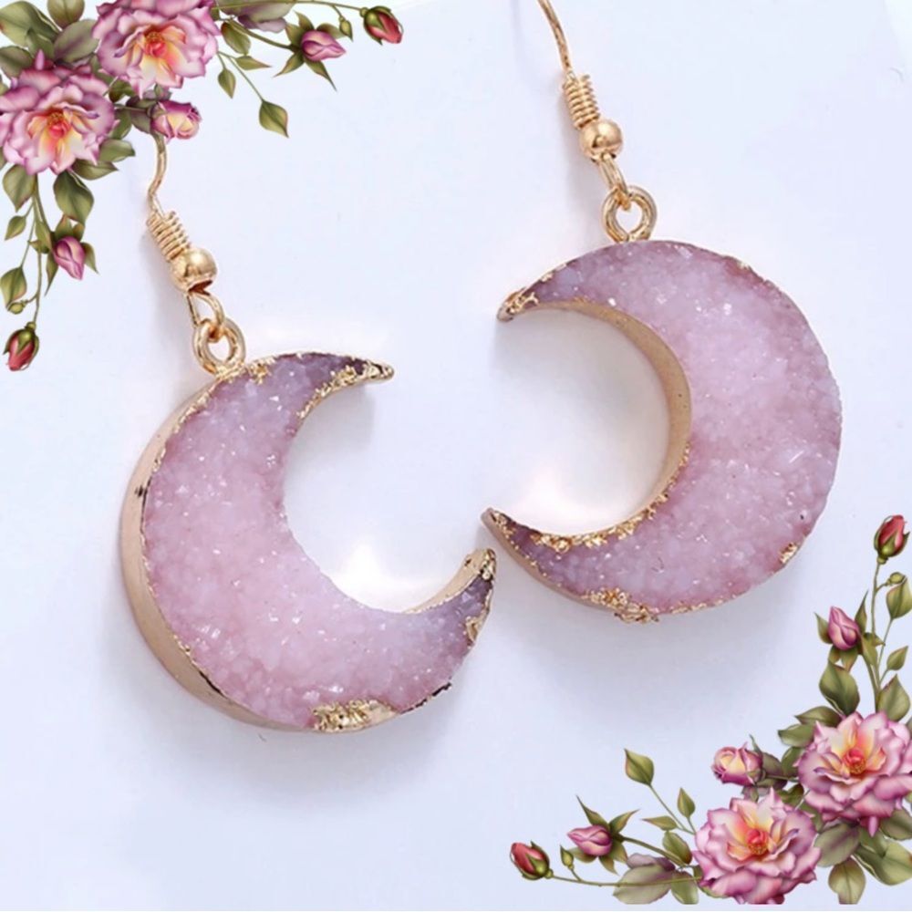 Elegant Pink resin Moon Simulated Stone‎  drop Earrings